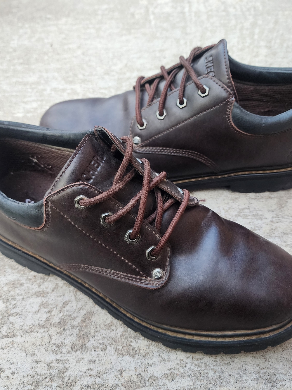 Skechers Y2K Men’s Alley Cats SN7111 Brown Leather Chunky Lace-Up Oxfords, Sz 12